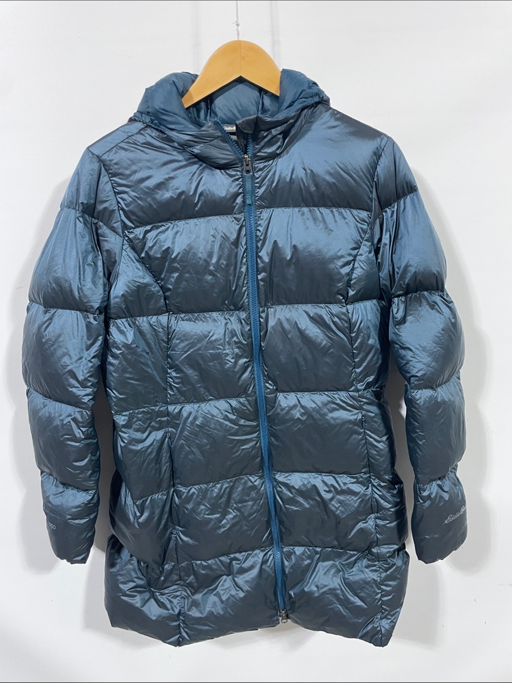Eddie Bauer goose down Hooded Puffer Jacket in Steel Blue